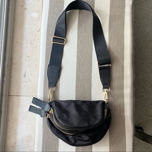 Black Athleisure Adjustable Crossbody Bag with Gold Accessories, Like New